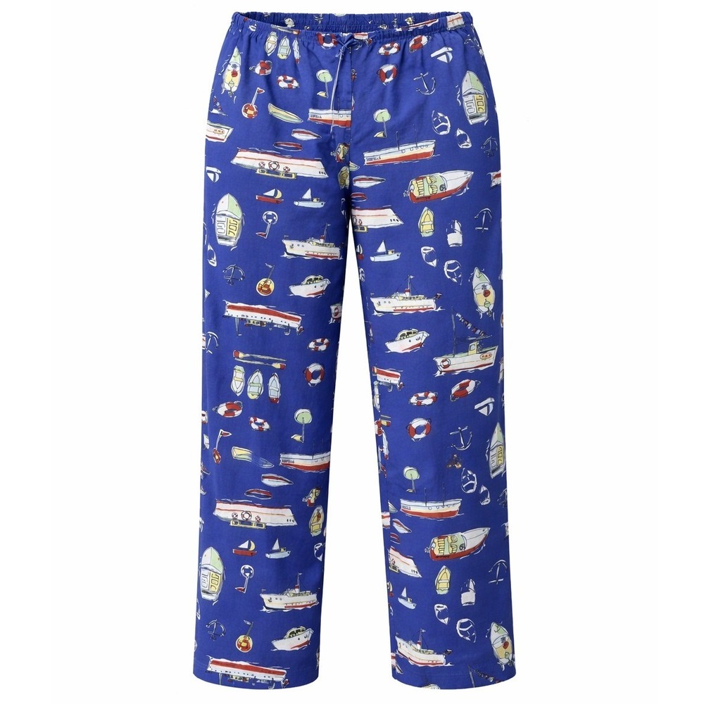 Sportelle Pajama Pants Men's Nautical Boat Print Blue Cotton Blend Relaxed 2000s